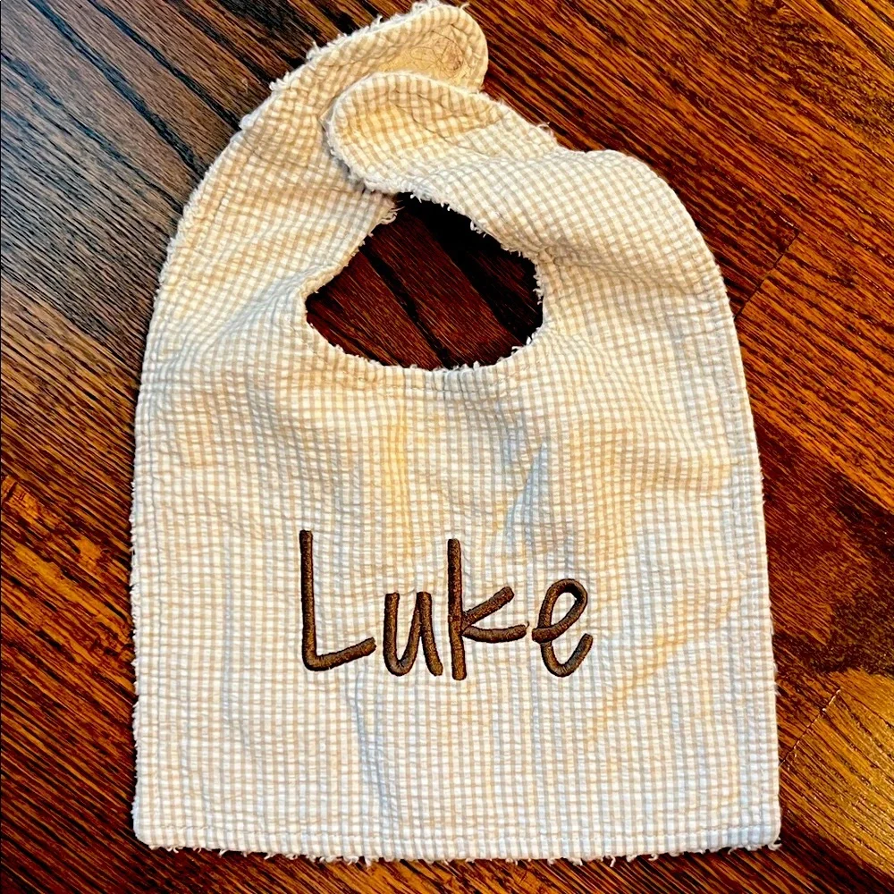 Bundle of Personalized Embroidered Luke Kids Bibs - Gingham and Plaid
